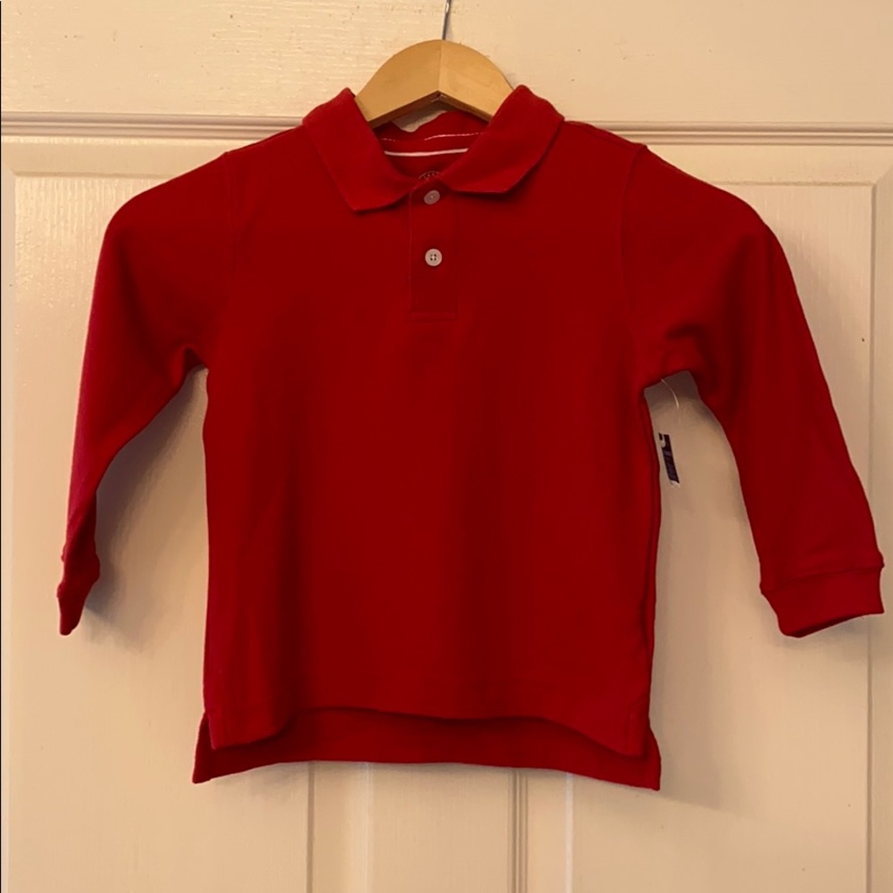 Long Sleeve Red Polo Style Shirt
